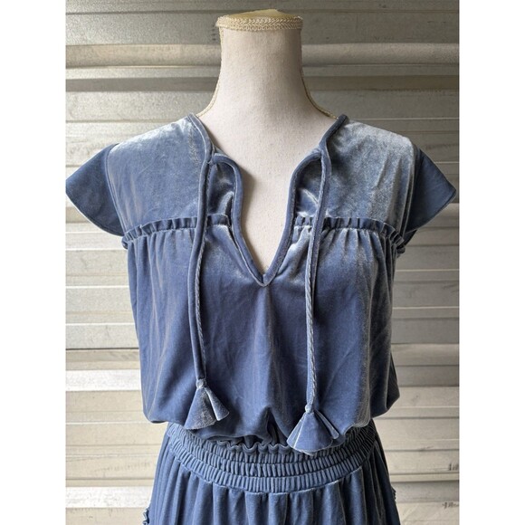 MISA Velvet Dress Blue Tiered Ruffles Tassels Size Medium NWT - Picture 11 of 15